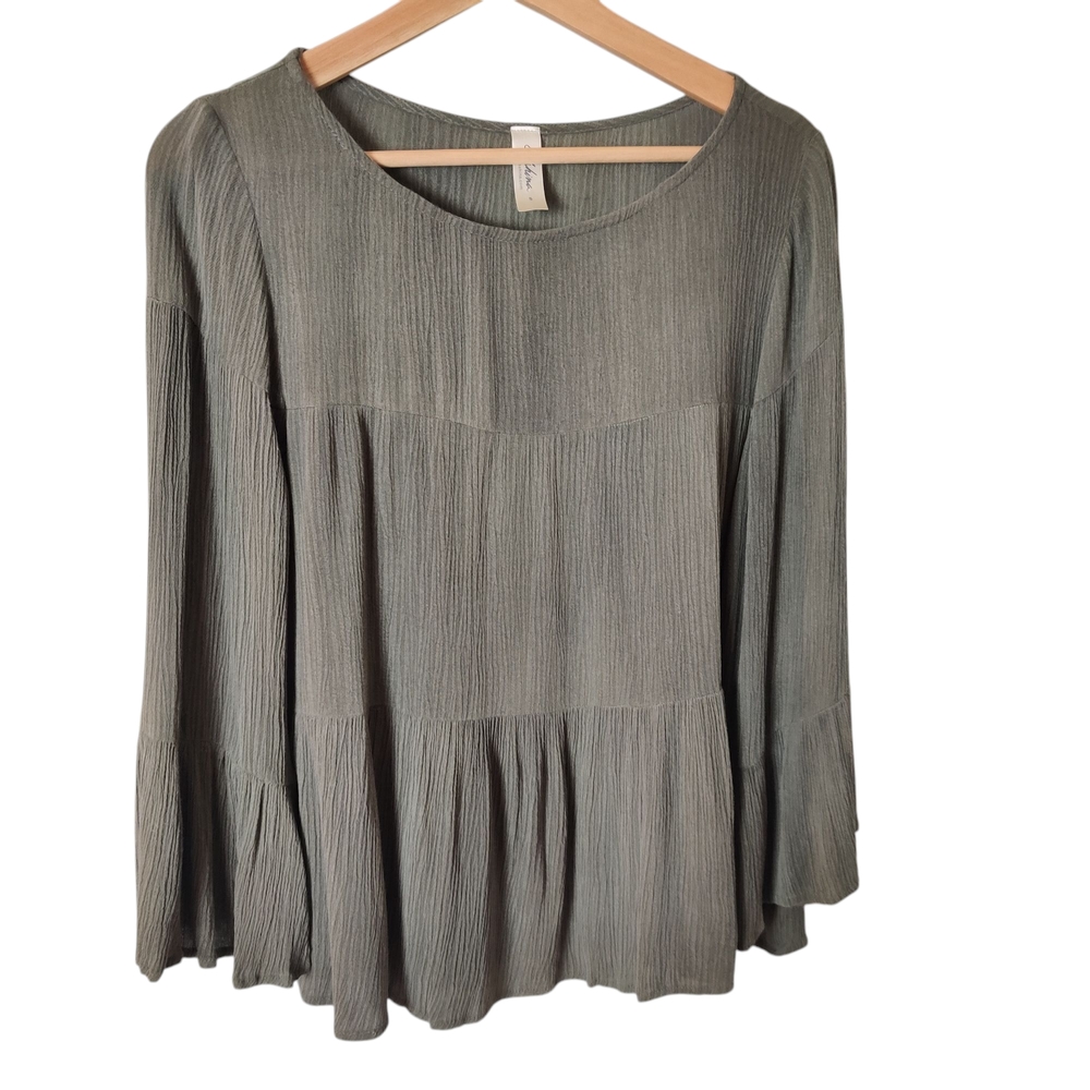 Women's Mahina Moss Green, Crinkly Gauze Top, S